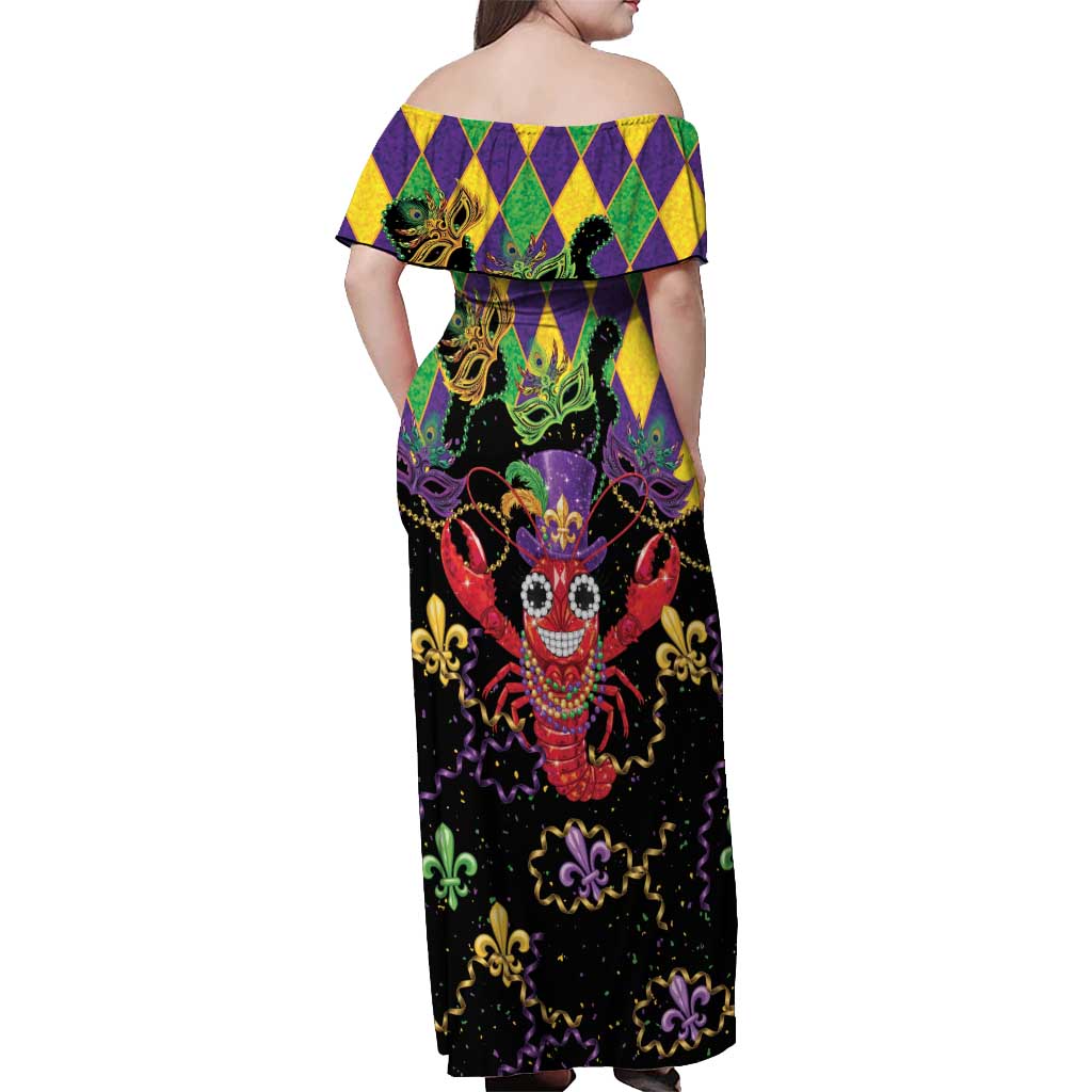 Mardi Gras Crawfish Off Shoulder Maxi Dress On Tuesdays We Wear Beads - Wonder Print Shop