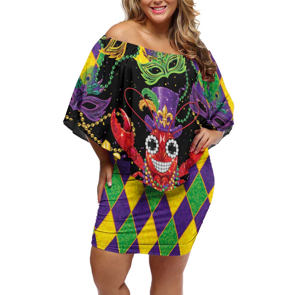 Mardi Gras Crawfish Off Shoulder Short Dress On Tuesdays We Wear Beads - Wonder Print Shop