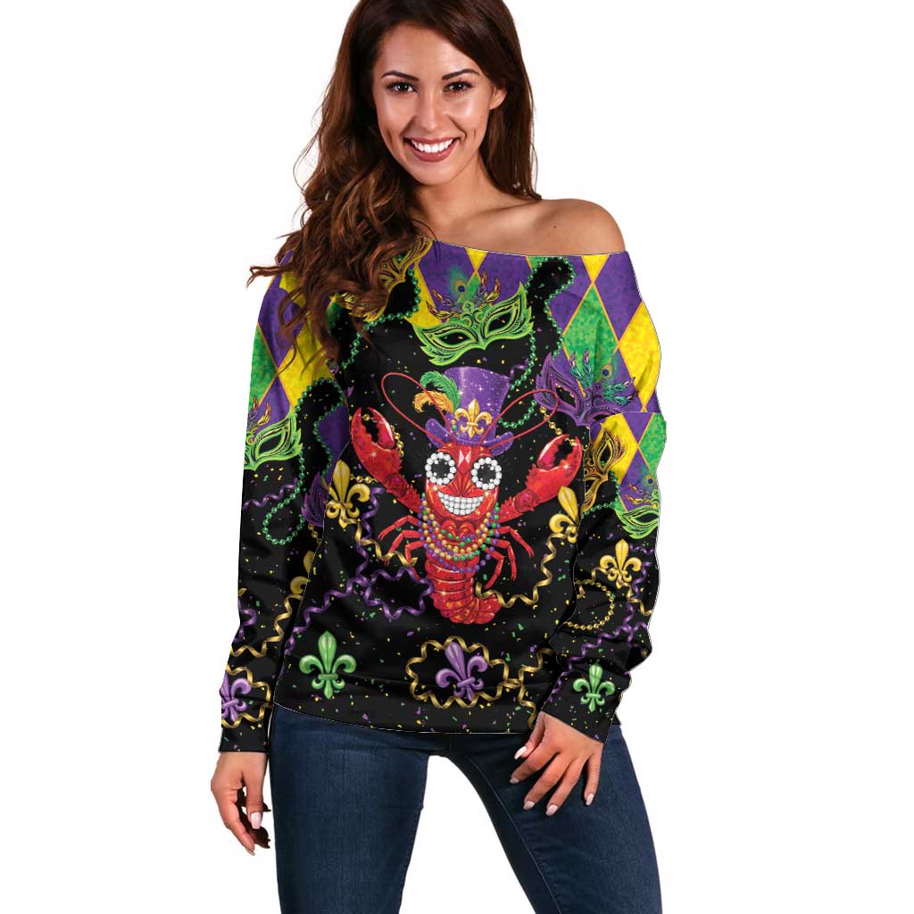 Mardi Gras Crawfish Off Shoulder Sweater On Tuesdays We Wear Beads - Wonder Print Shop