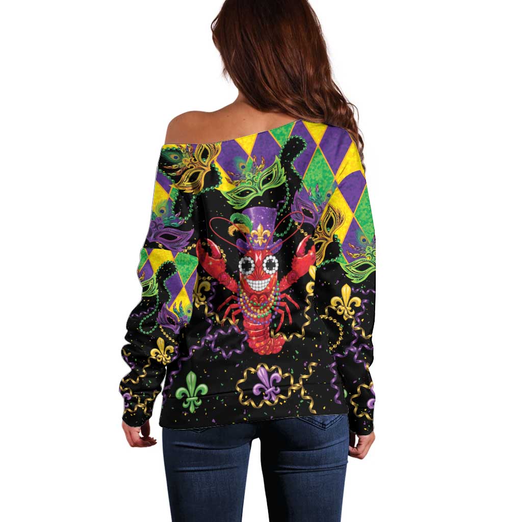 Mardi Gras Crawfish Off Shoulder Sweater On Tuesdays We Wear Beads - Wonder Print Shop