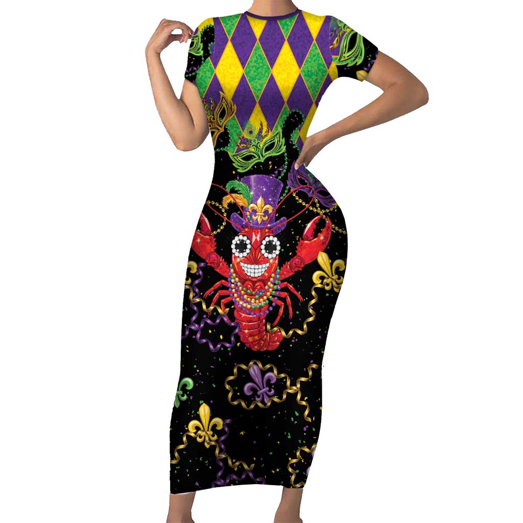 Mardi Gras Crawfish Short Sleeve Bodycon Dress On Tuesdays We Wear Beads - Wonder Print Shop