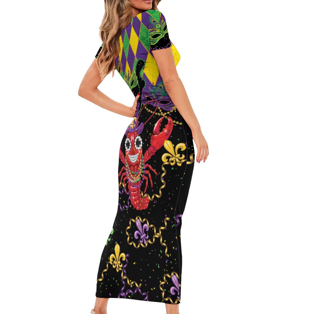 Mardi Gras Crawfish Short Sleeve Bodycon Dress On Tuesdays We Wear Beads - Wonder Print Shop