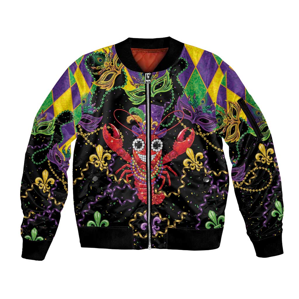 Mardi Gras Crawfish Sleeve Zip Bomber Jacket On Tuesdays We Wear Beads - Wonder Print Shop