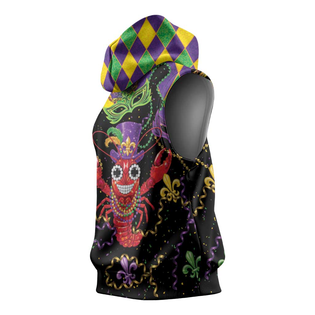 Mardi Gras Crawfish Sleeveless Hoodie On Tuesdays We Wear Beads - Wonder Print Shop