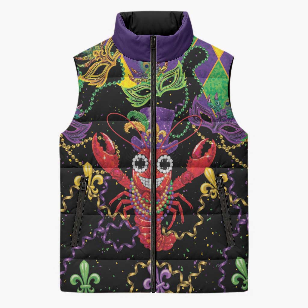 Mardi Gras Crawfish Sleeveless Puffer Jacket On Tuesdays We Wear Beads - Wonder Print Shop
