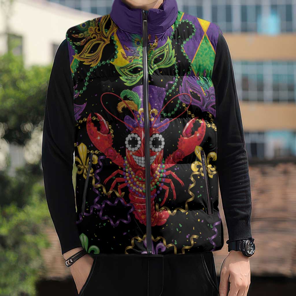 Mardi Gras Crawfish Sleeveless Puffer Jacket On Tuesdays We Wear Beads - Wonder Print Shop