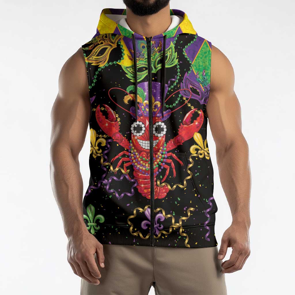 Mardi Gras Crawfish Sleeveless Zip Hoodie On Tuesdays We Wear Beads - Wonder Print Shop