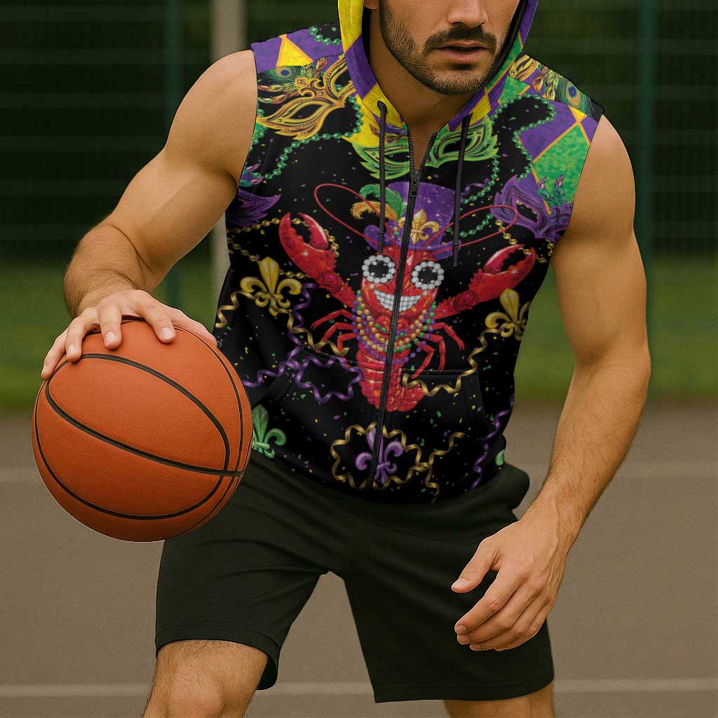 Mardi Gras Crawfish Sleeveless Zip Hoodie On Tuesdays We Wear Beads - Wonder Print Shop