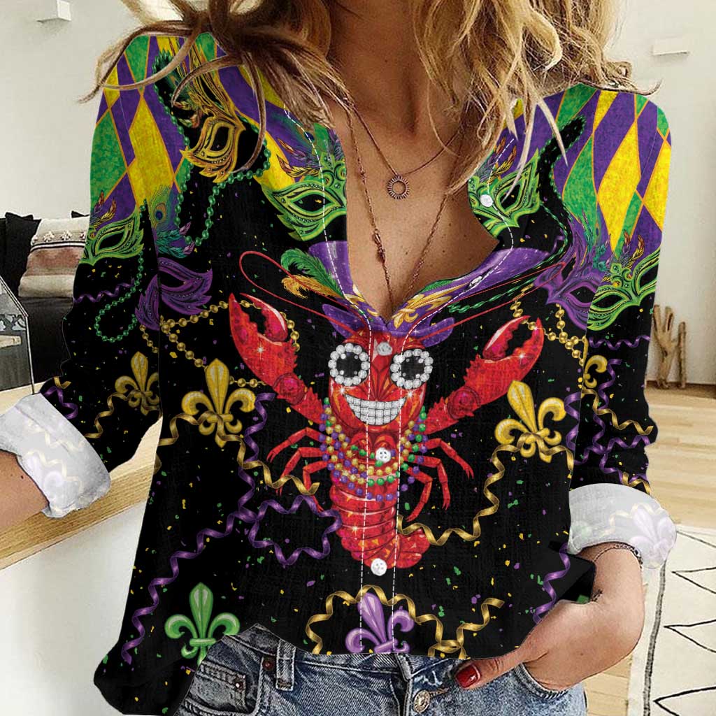 Mardi Gras Crawfish Women Casual Shirt On Tuesdays We Wear Beads - Wonder Print Shop