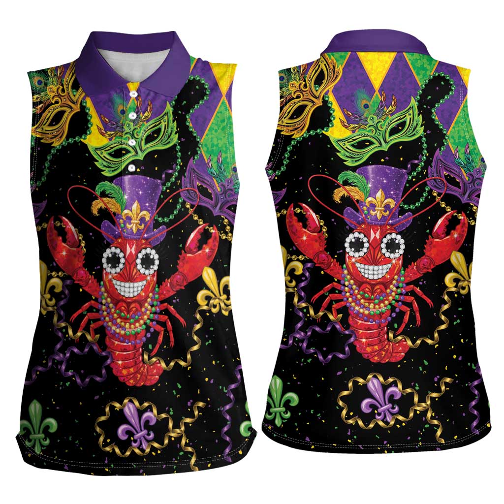 Mardi Gras Crawfish Women Sleeveless Polo Shirt On Tuesdays We Wear Beads - Wonder Print Shop