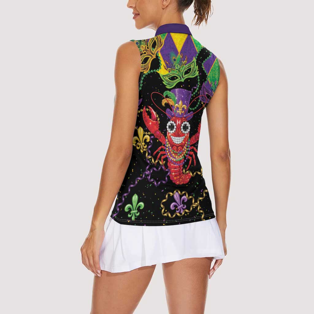 Mardi Gras Crawfish Women Sleeveless Polo Shirt On Tuesdays We Wear Beads - Wonder Print Shop