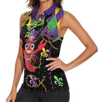 Mardi Gras Crawfish Women Sleeveless Polo Shirt On Tuesdays We Wear Beads - Wonder Print Shop