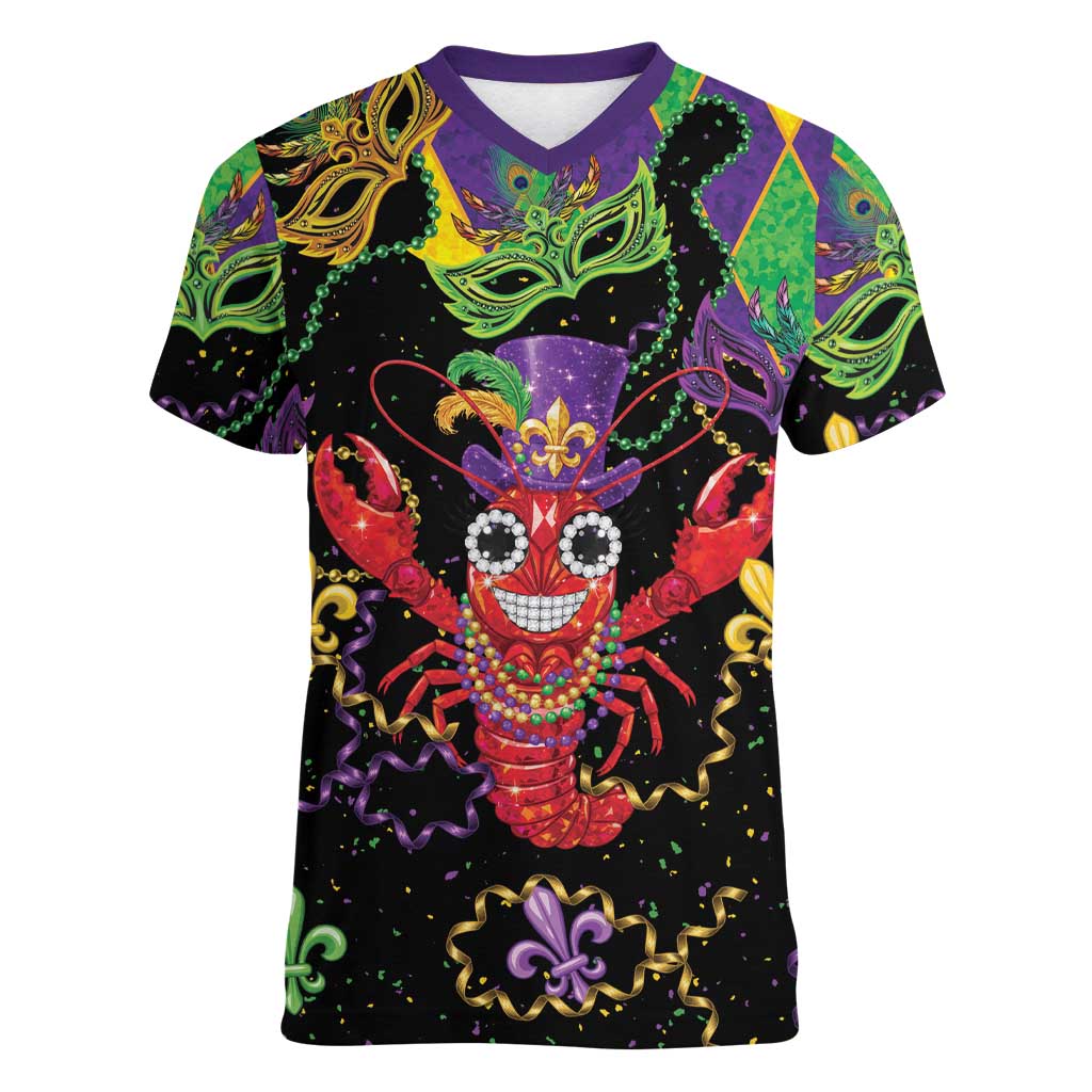 Mardi Gras Crawfish Women V-Neck T-Shirt On Tuesdays We Wear Beads - Wonder Print Shop