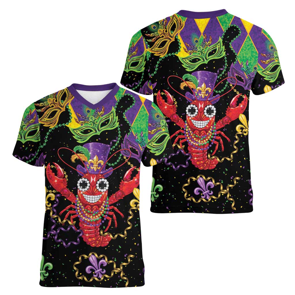 Mardi Gras Crawfish Women V-Neck T-Shirt On Tuesdays We Wear Beads - Wonder Print Shop