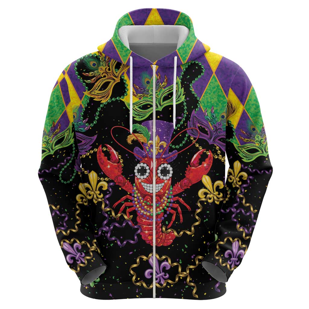 Mardi Gras Crawfish Zip Hoodie On Tuesdays We Wear Beads - Wonder Print Shop