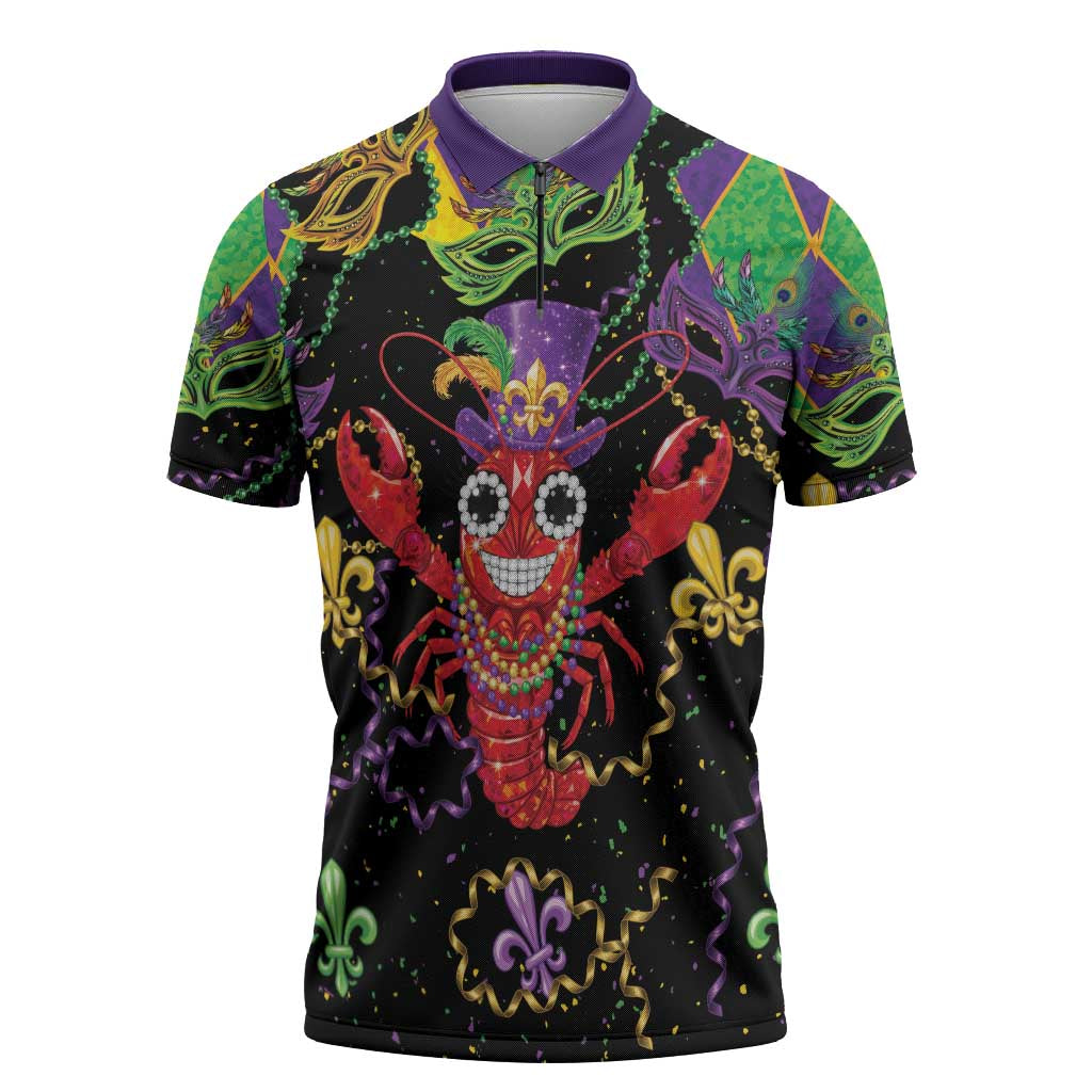 Mardi Gras Crawfish Zipper Polo Shirt On Tuesdays We Wear Beads - Wonder Print Shop