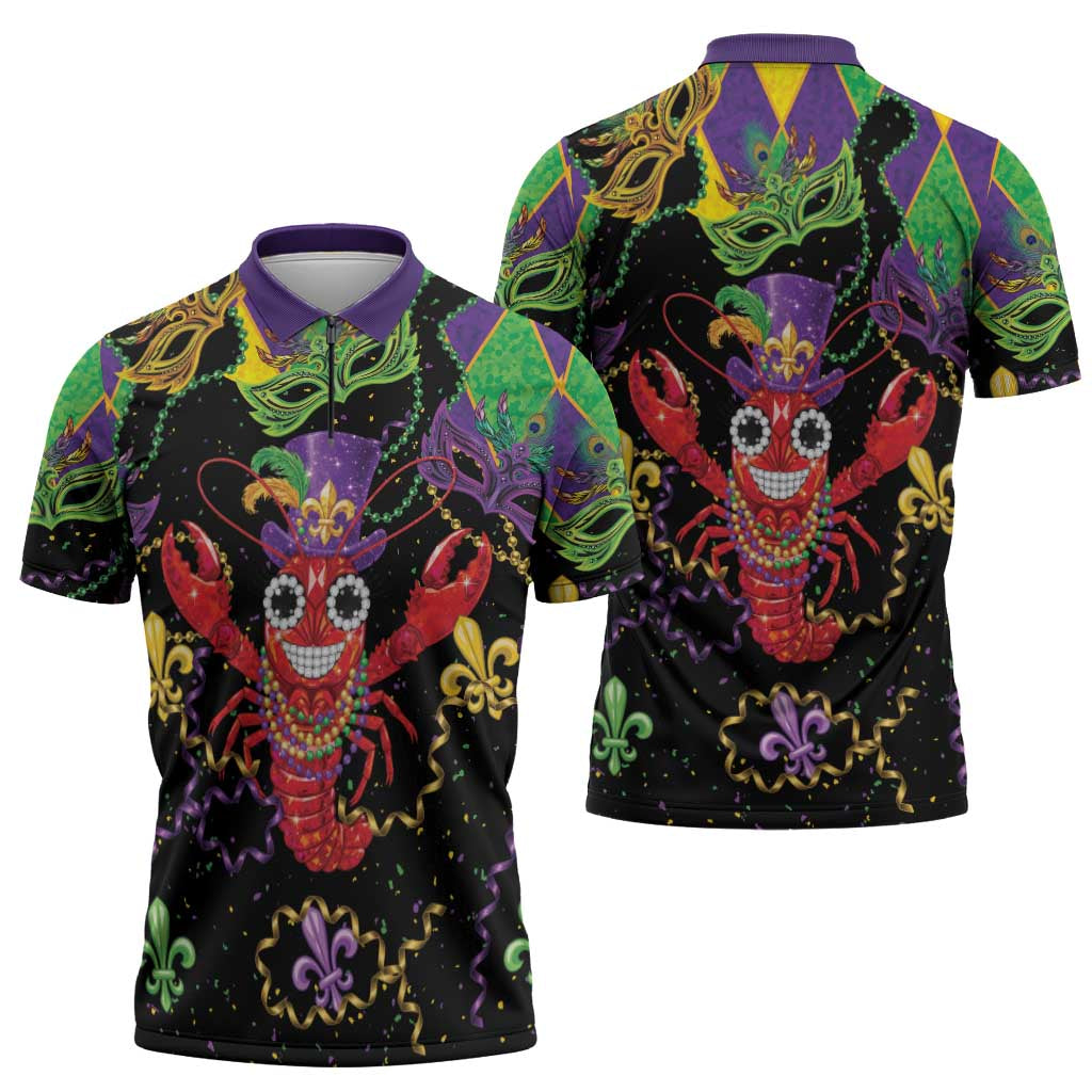 Mardi Gras Crawfish Zipper Polo Shirt On Tuesdays We Wear Beads - Wonder Print Shop
