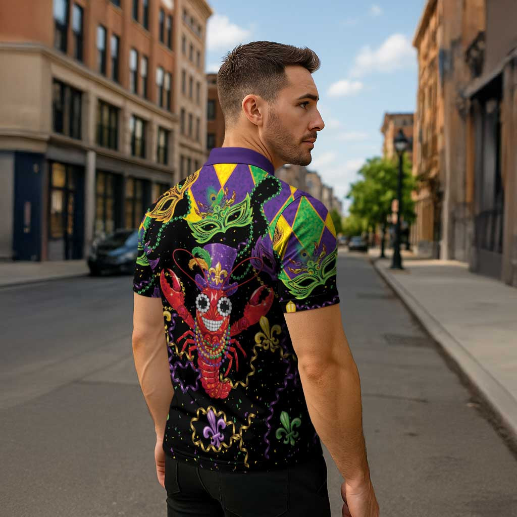 Mardi Gras Crawfish Zipper Polo Shirt On Tuesdays We Wear Beads - Wonder Print Shop