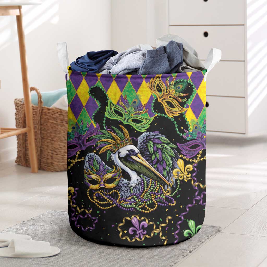 Mardi Gras Pelican Laundry Basket On Tuesdays We Wear Beads - Wonder Print Shop
