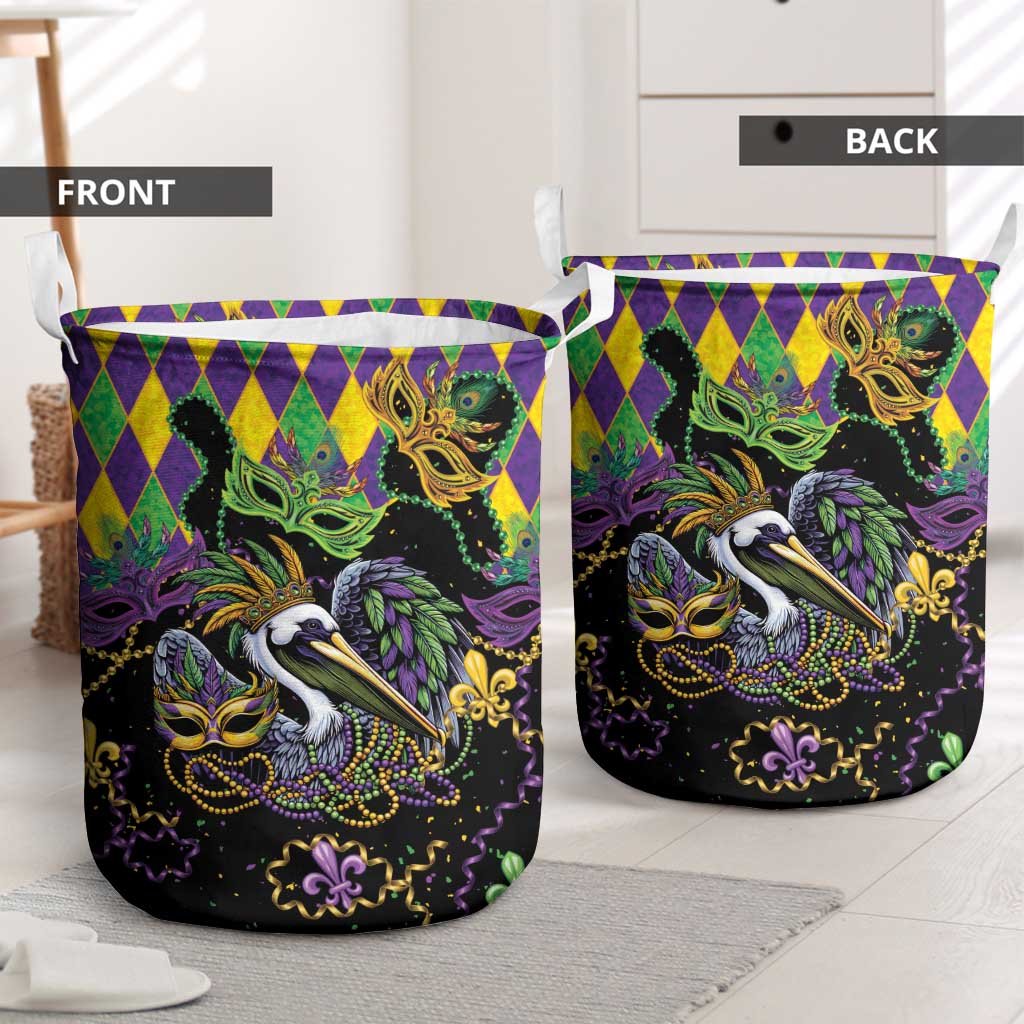 Mardi Gras Pelican Laundry Basket On Tuesdays We Wear Beads - Wonder Print Shop