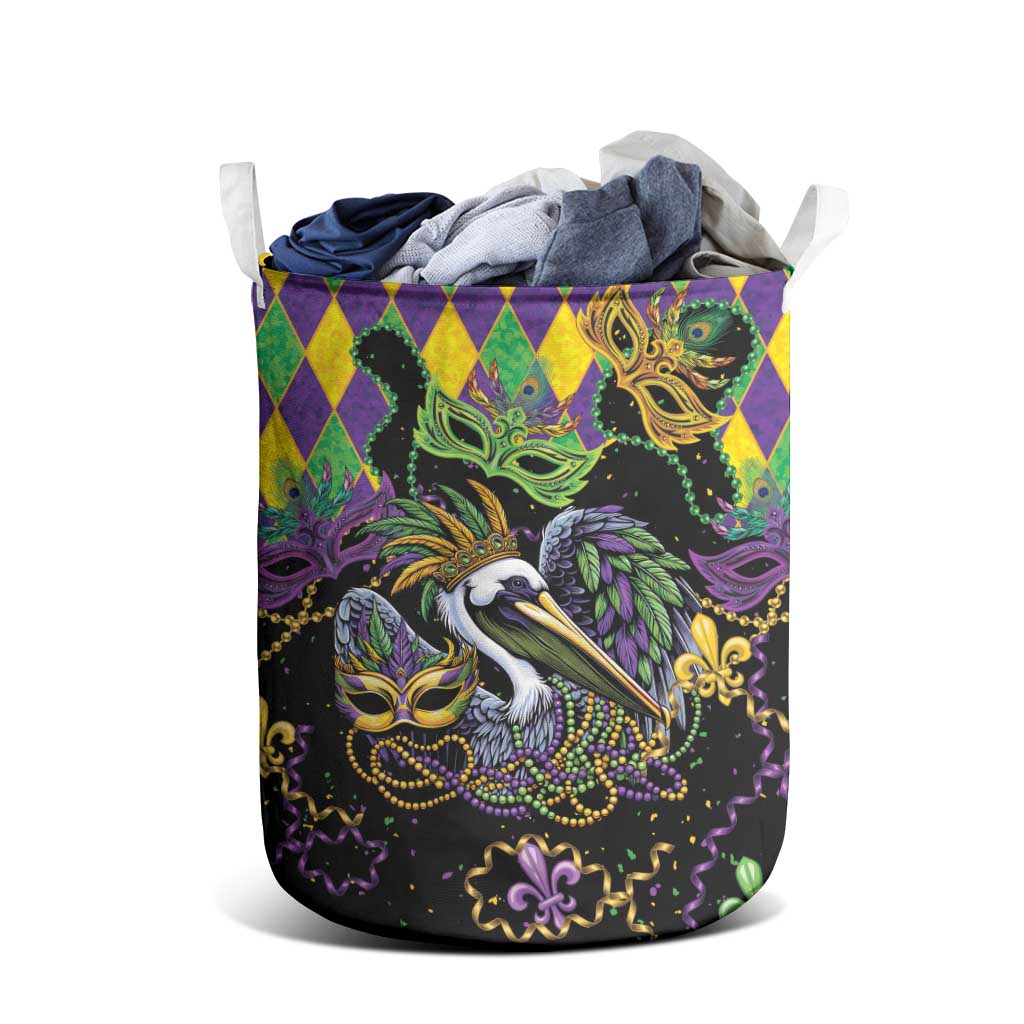 Mardi Gras Pelican Laundry Basket On Tuesdays We Wear Beads - Wonder Print Shop