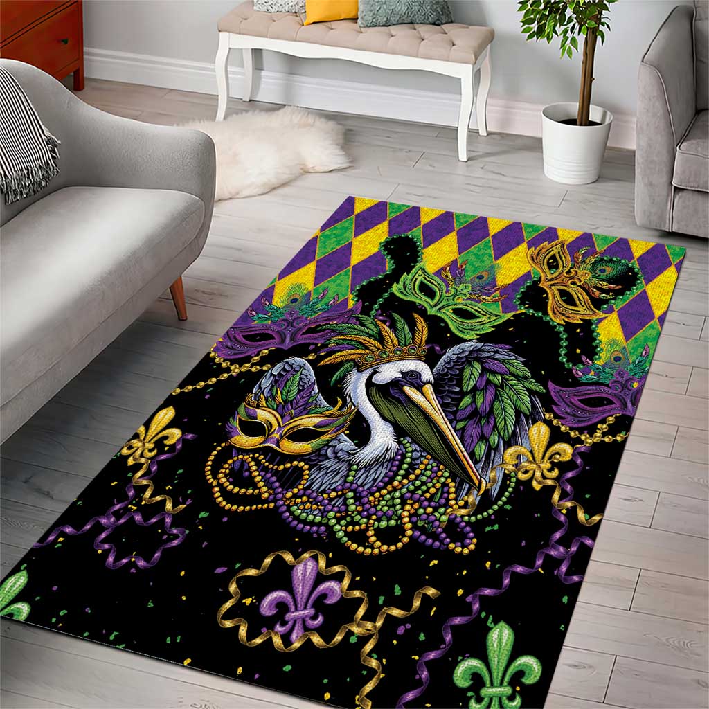 Mardi Gras Pelican Area Rug On Tuesdays We Wear Beads - Wonder Print Shop