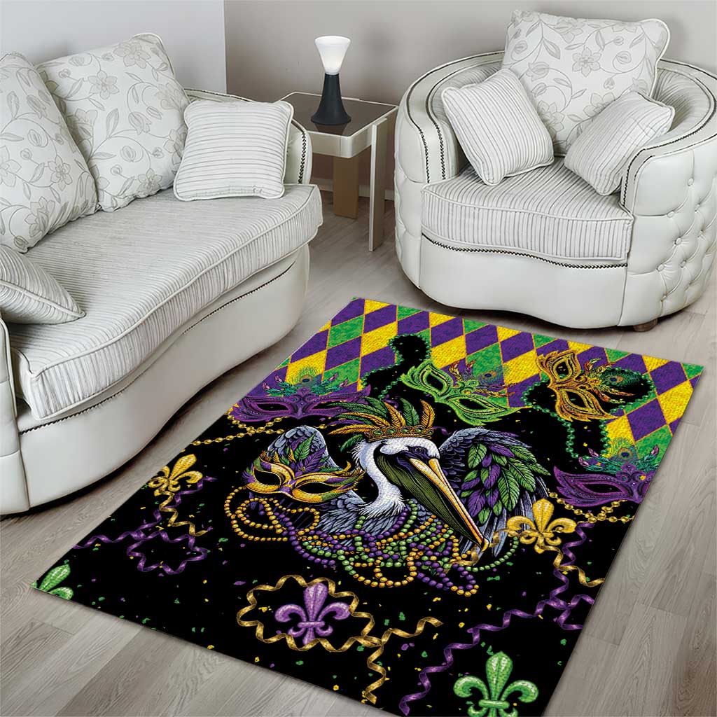 Mardi Gras Pelican Area Rug On Tuesdays We Wear Beads - Wonder Print Shop