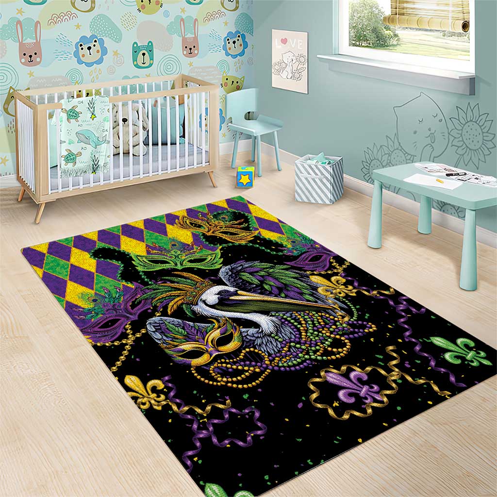 Mardi Gras Pelican Area Rug On Tuesdays We Wear Beads - Wonder Print Shop