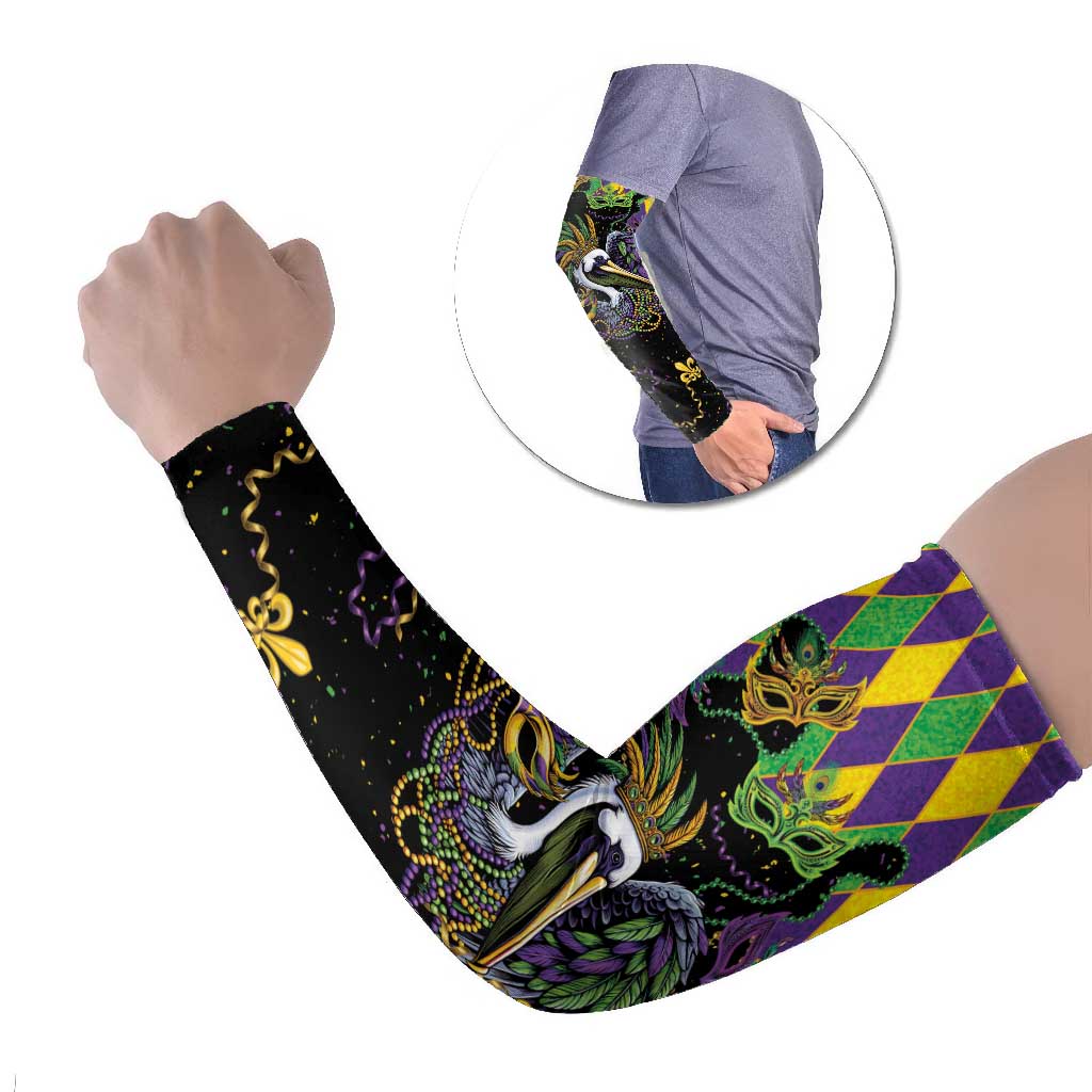 Mardi Gras Pelican Arm Sleeves On Tuesdays We Wear Beads - Wonder Print Shop