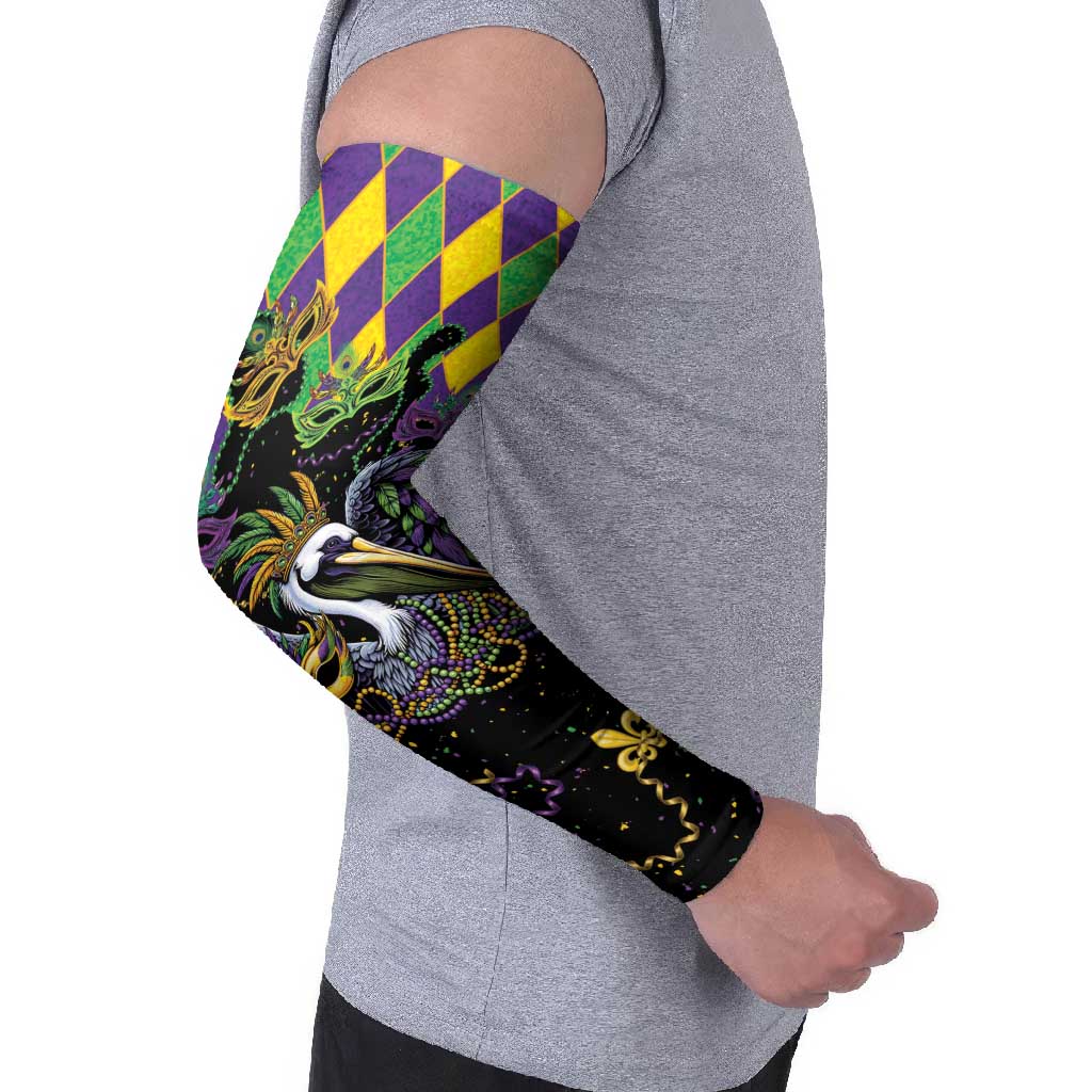 Mardi Gras Pelican Arm Sleeves On Tuesdays We Wear Beads - Wonder Print Shop