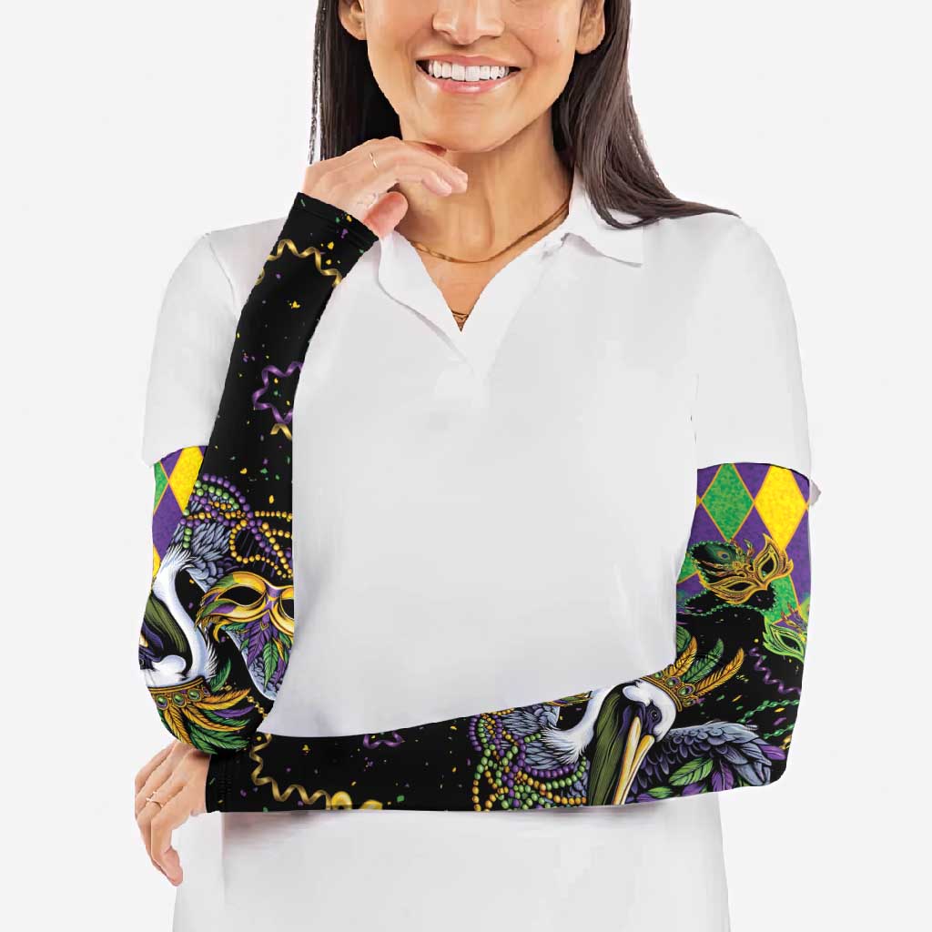 Mardi Gras Pelican Arm Sleeves On Tuesdays We Wear Beads - Wonder Print Shop