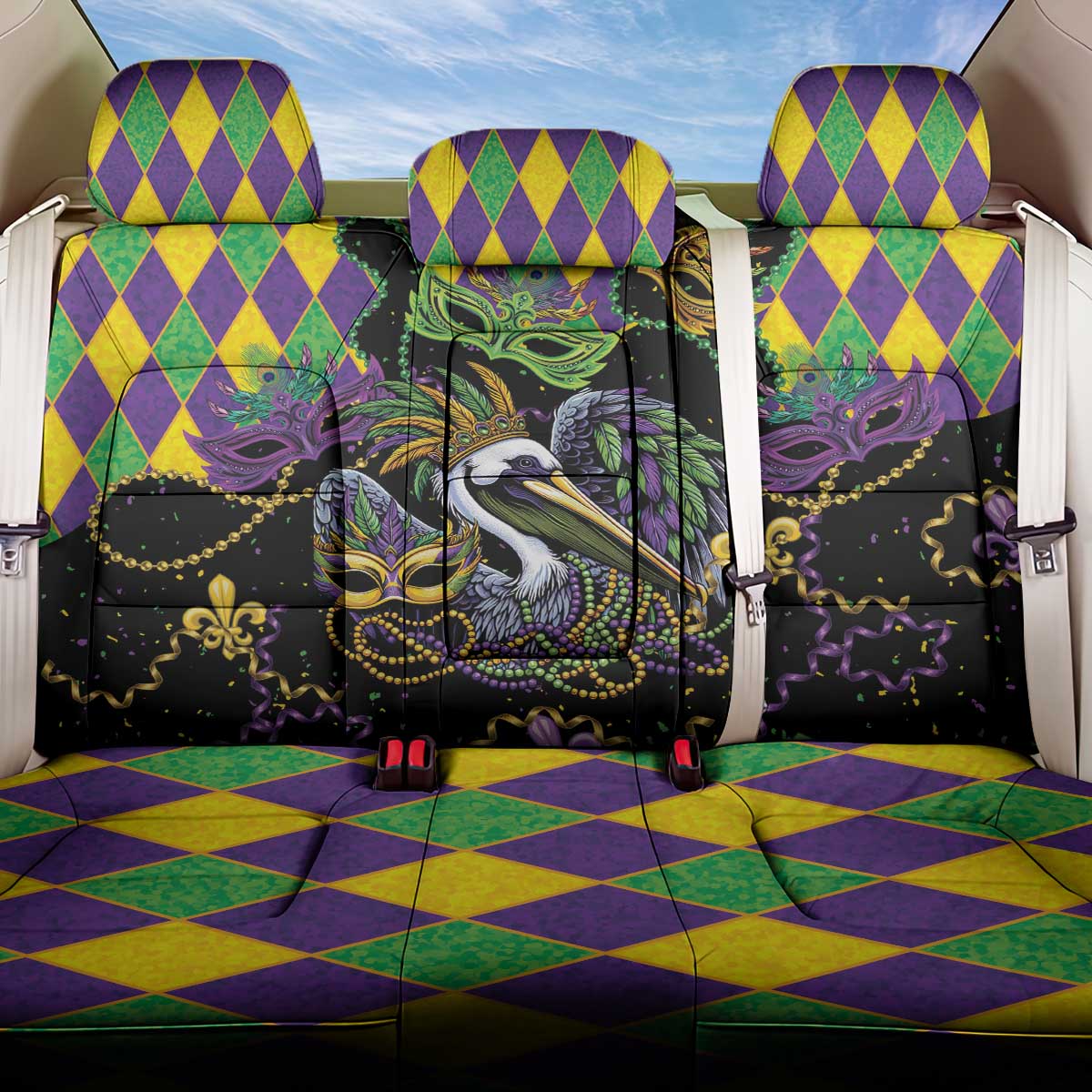 Mardi Gras Pelican Back Car Seat Cover On Tuesdays We Wear Beads - Wonder Print Shop