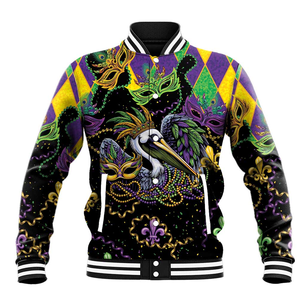 Mardi Gras Pelican Baseball Jacket On Tuesdays We Wear Beads - Wonder Print Shop