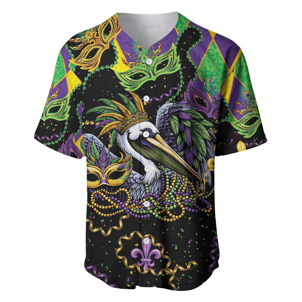 Mardi Gras Pelican Baseball Jersey On Tuesdays We Wear Beads - Wonder Print Shop