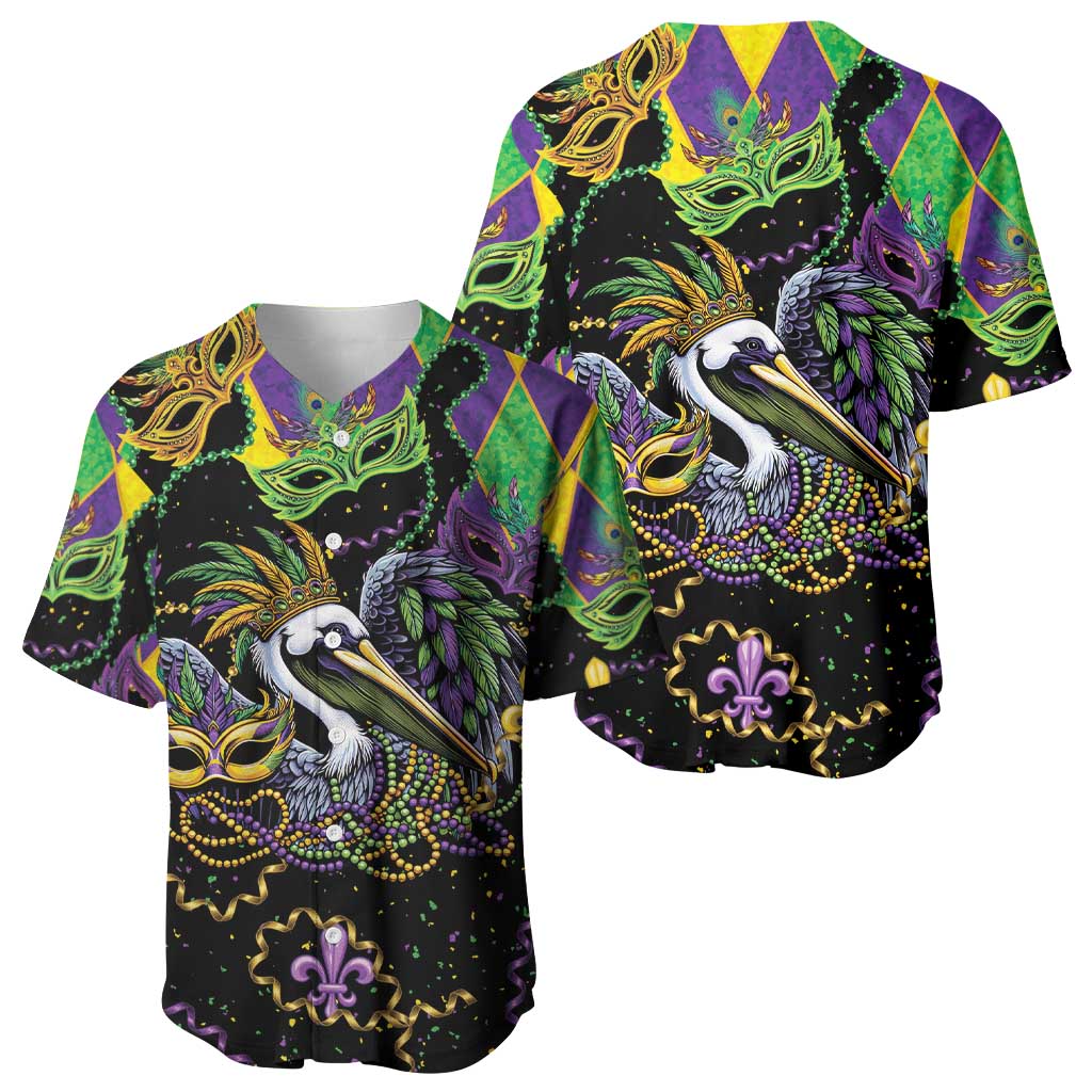 Mardi Gras Pelican Baseball Jersey On Tuesdays We Wear Beads - Wonder Print Shop