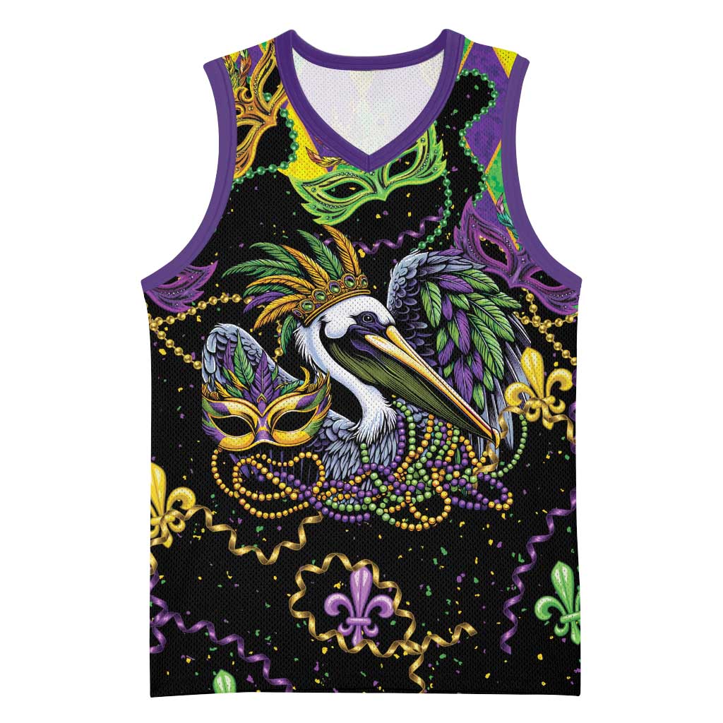 Mardi Gras Pelican Basketball Jersey On Tuesdays We Wear Beads - Wonder Print Shop