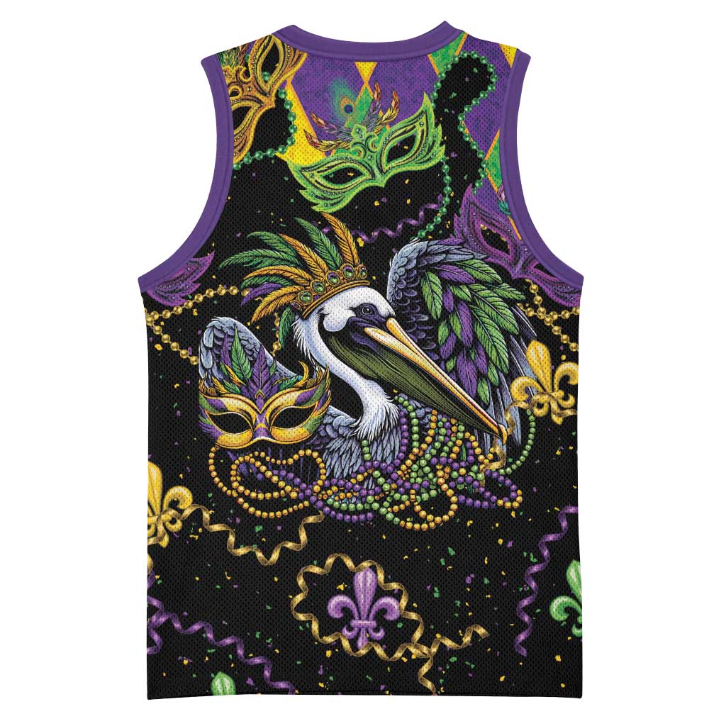 Mardi Gras Pelican Basketball Jersey On Tuesdays We Wear Beads - Wonder Print Shop