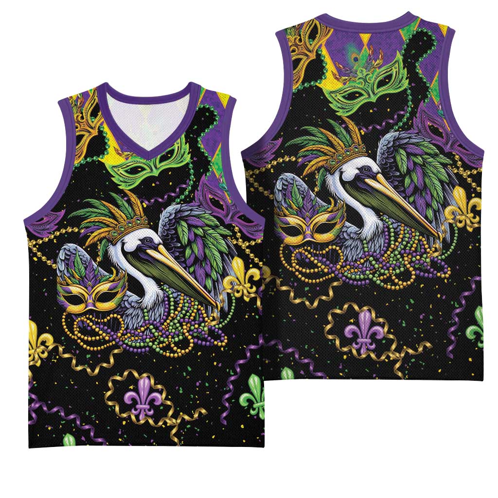 Mardi Gras Pelican Basketball Jersey On Tuesdays We Wear Beads - Wonder Print Shop
