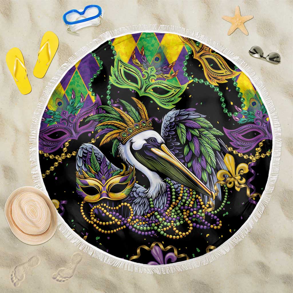 Mardi Gras Pelican Beach Blanket On Tuesdays We Wear Beads - Wonder Print Shop
