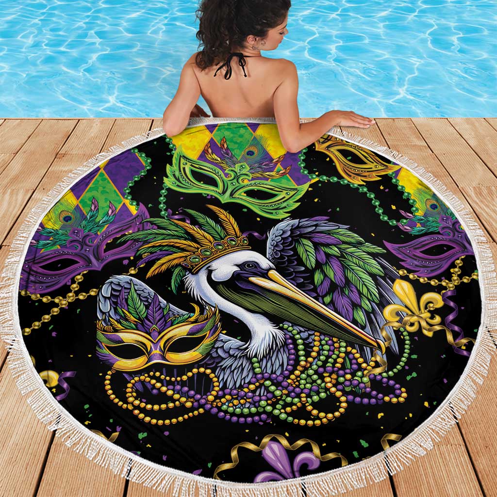 Mardi Gras Pelican Beach Blanket On Tuesdays We Wear Beads - Wonder Print Shop