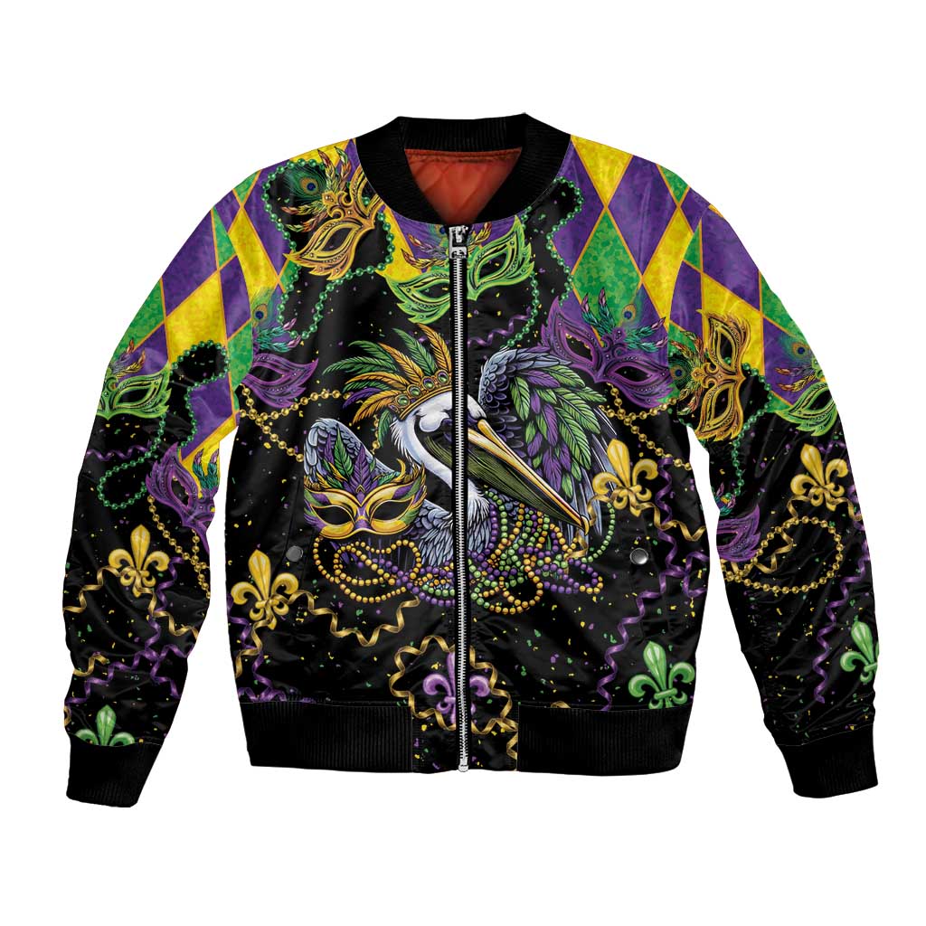 Mardi Gras Pelican Bomber Jacket On Tuesdays We Wear Beads - Wonder Print Shop