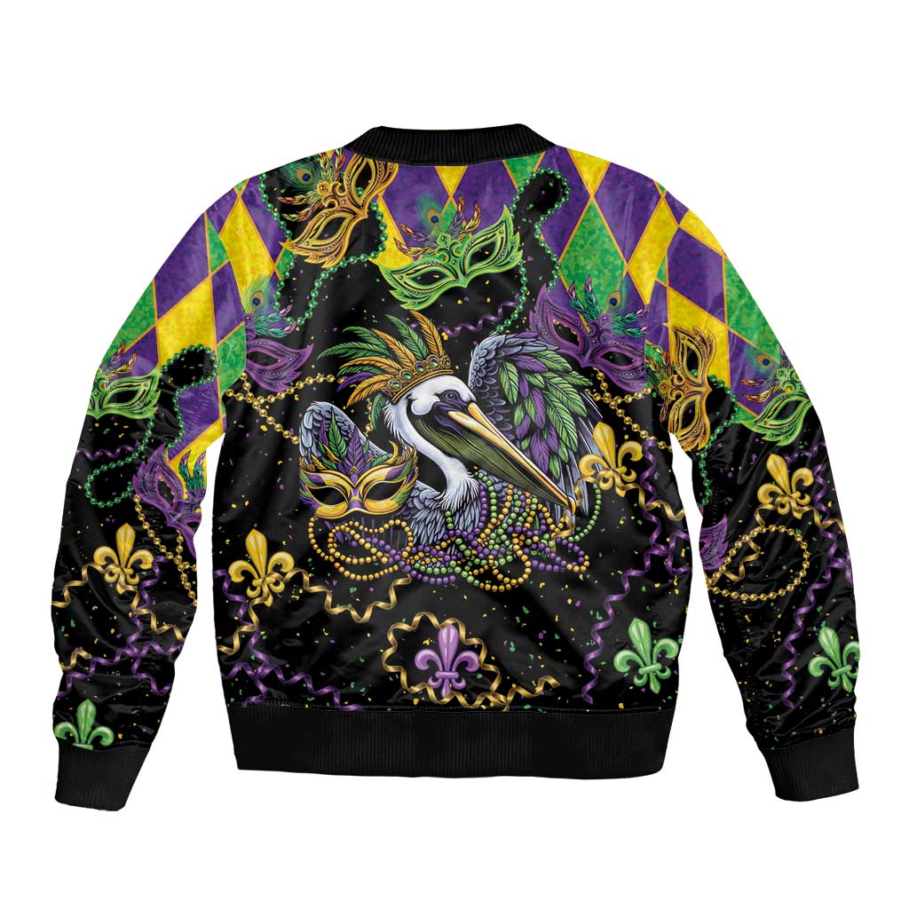 Mardi Gras Pelican Bomber Jacket On Tuesdays We Wear Beads - Wonder Print Shop
