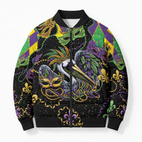 Mardi Gras Pelican Bomber Puffer Jacket On Tuesdays We Wear Beads - Wonder Print Shop