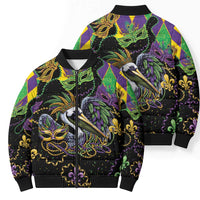 Mardi Gras Pelican Bomber Puffer Jacket On Tuesdays We Wear Beads - Wonder Print Shop