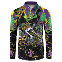 Mardi Gras Pelican Button Sweatshirt On Tuesdays We Wear Beads - Wonder Print Shop