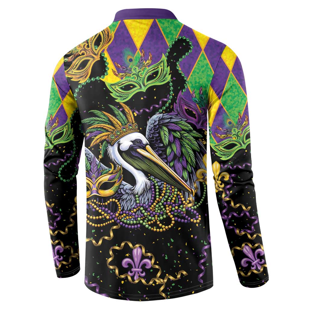 Mardi Gras Pelican Button Sweatshirt On Tuesdays We Wear Beads - Wonder Print Shop