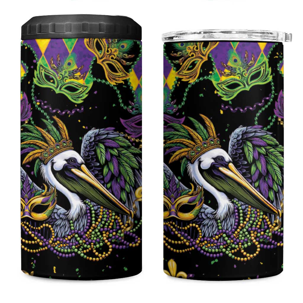 Mardi Gras Pelican 4 in 1 Can Cooler Tumbler On Tuesdays We Wear Beads - Wonder Print Shop