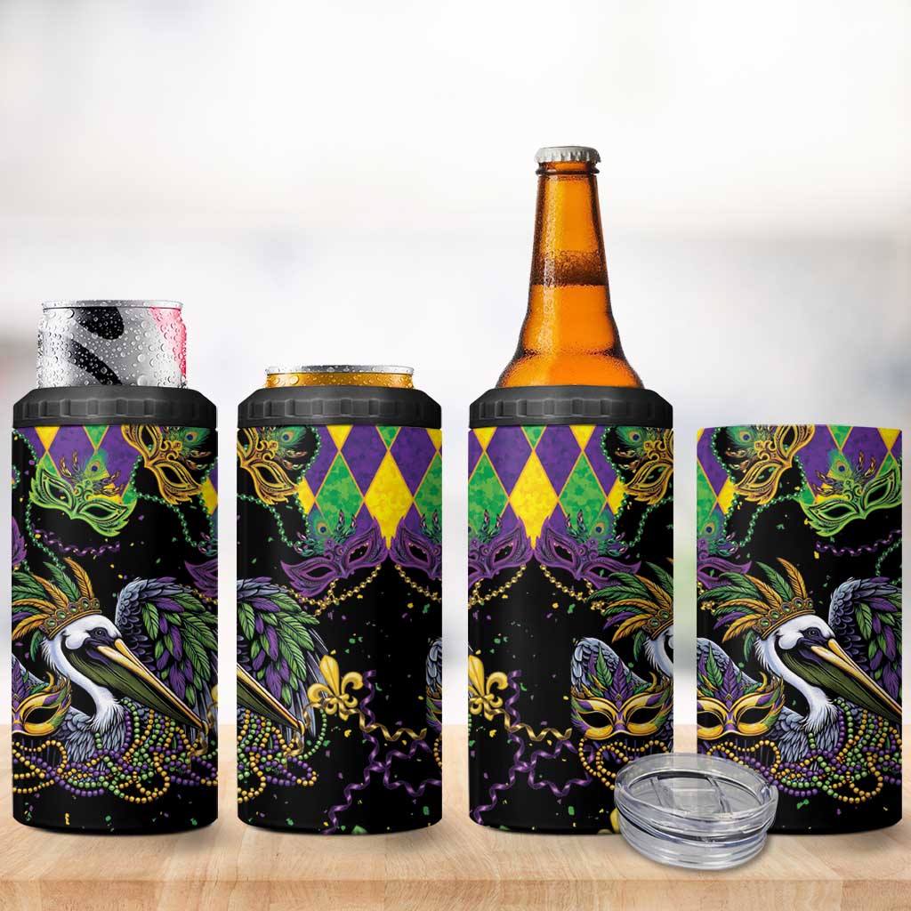 Mardi Gras Pelican 4 in 1 Can Cooler Tumbler On Tuesdays We Wear Beads - Wonder Print Shop