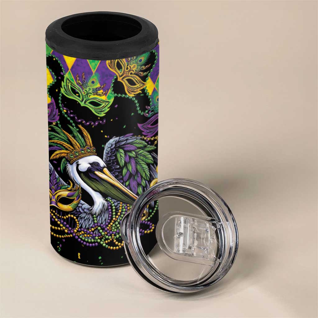 Mardi Gras Pelican 4 in 1 Can Cooler Tumbler On Tuesdays We Wear Beads - Wonder Print Shop
