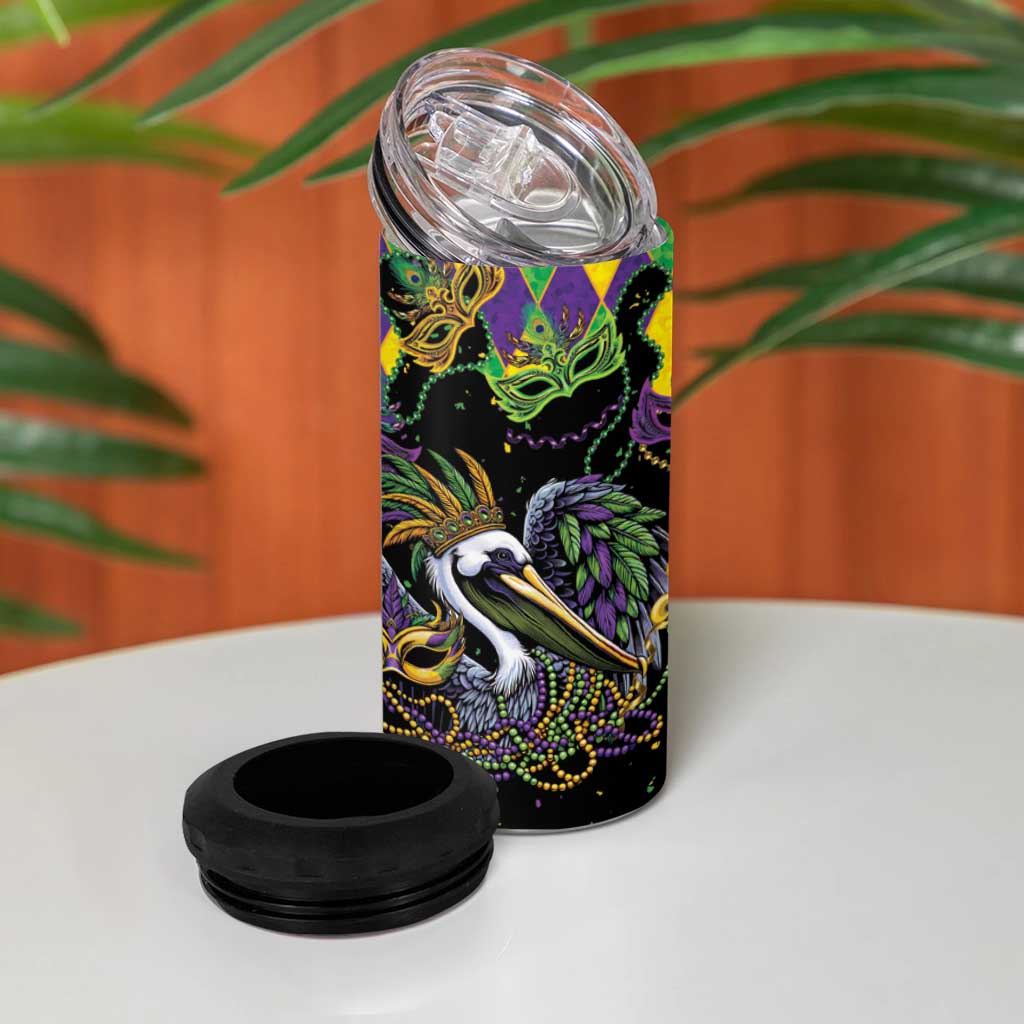 Mardi Gras Pelican 4 in 1 Can Cooler Tumbler On Tuesdays We Wear Beads - Wonder Print Shop
